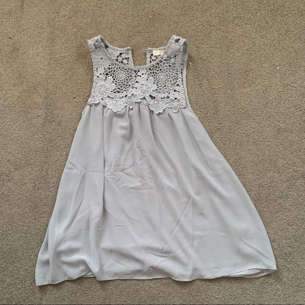 Light blue gray tank top with lace top